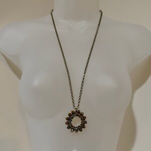 NWOT Vintage-style Bronze Chain Necklace with Brown and Gray Beaded Pendant